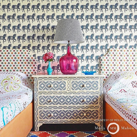 Schumacher Marwari Horse Navy Wallpaper
