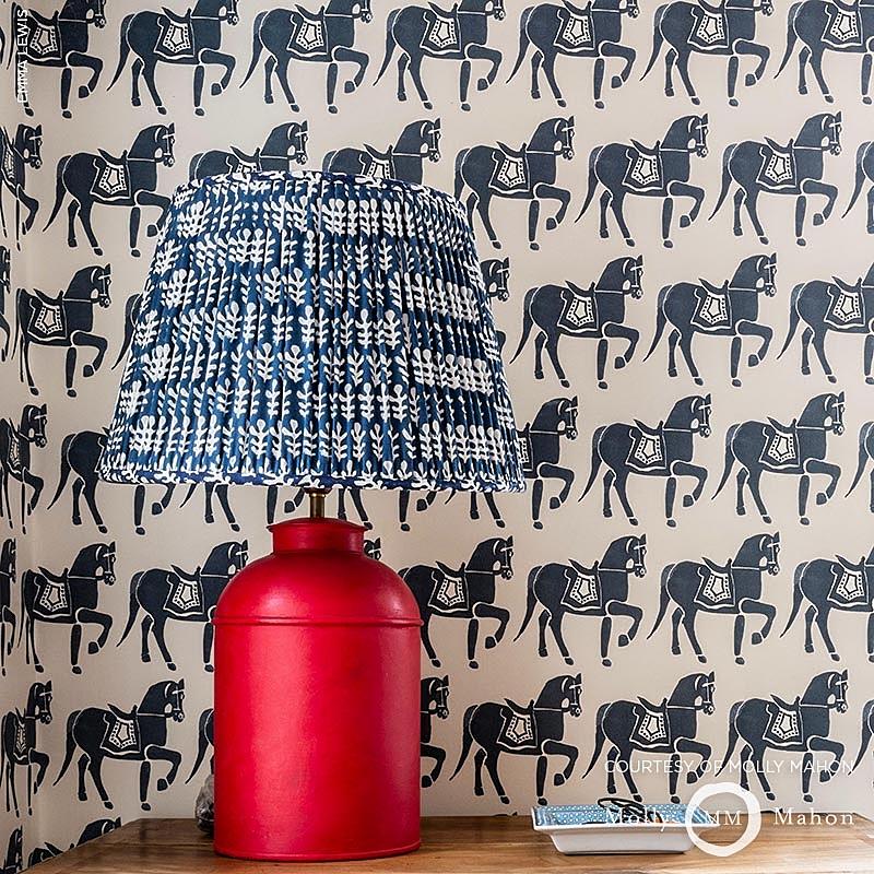 Schumacher Marwari Horse Navy Wallpaper