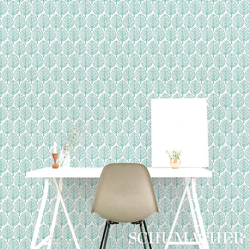 Schumacher Tree Seaglass Wallpaper