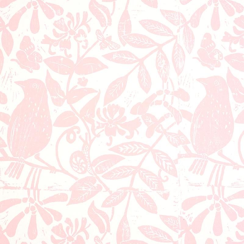 Schumacher Bird & Bee Pink Wallpaper
