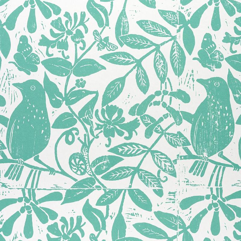 Schumacher Bird & Bee Seaglass Wallpaper