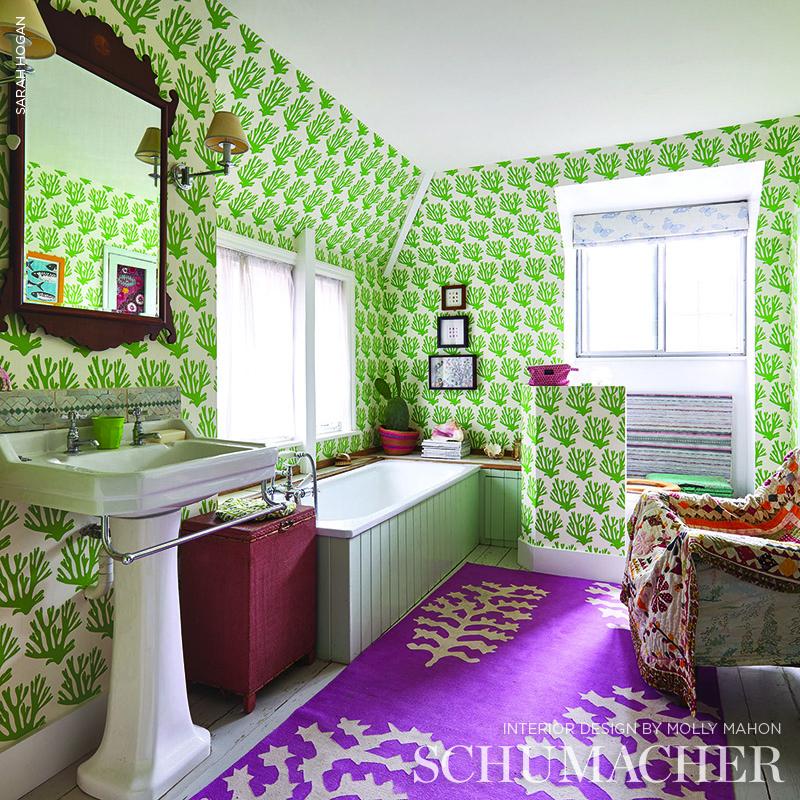 Schumacher Coral Green Wallpaper