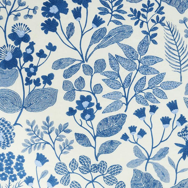 Schumacher Emaline Embroidery Blue Fabric