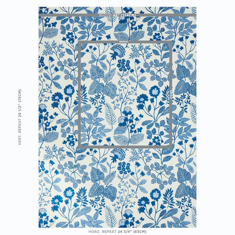 Schumacher Emaline Embroidery Blue Fabric