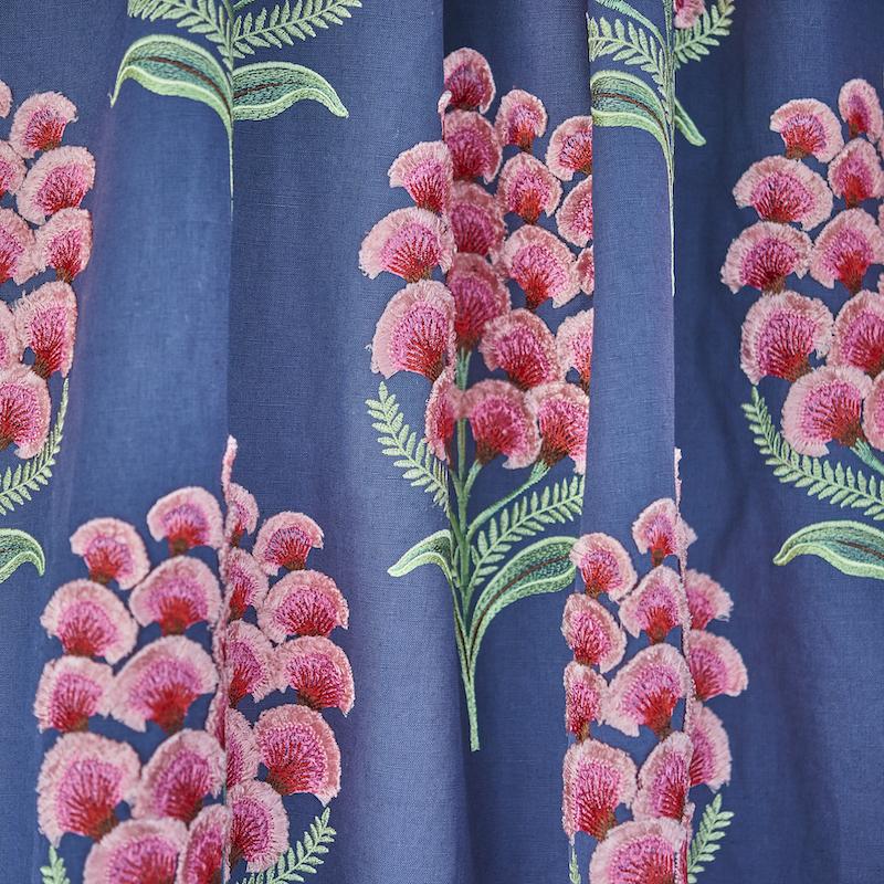 Schumacher Aurelia Embroidery Navy Fabric