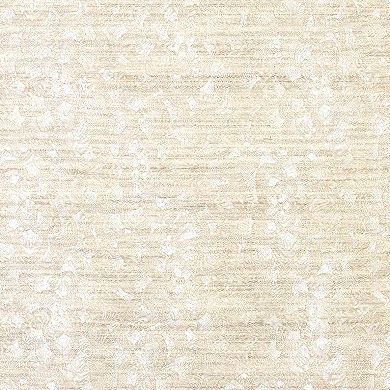 Schumacher Lotus Embroidery Sisal Ivory Wallpaper