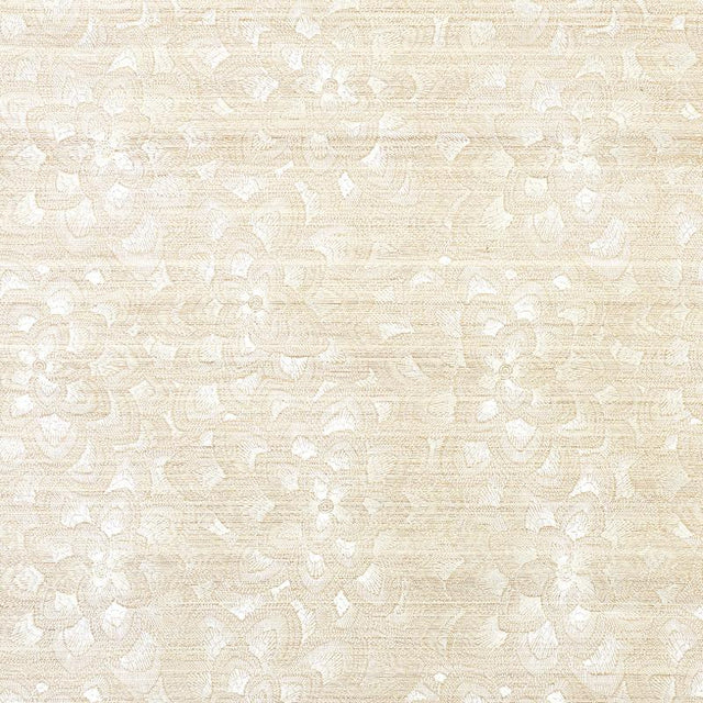 Schumacher Lotus Embroidery Sisal Ivory Wallpaper