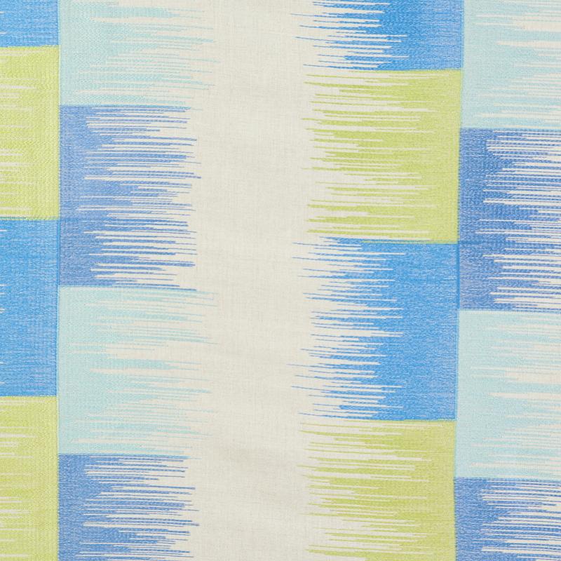 Schumacher Sunburst Stripe Embroidery Blue & Lime Fabric