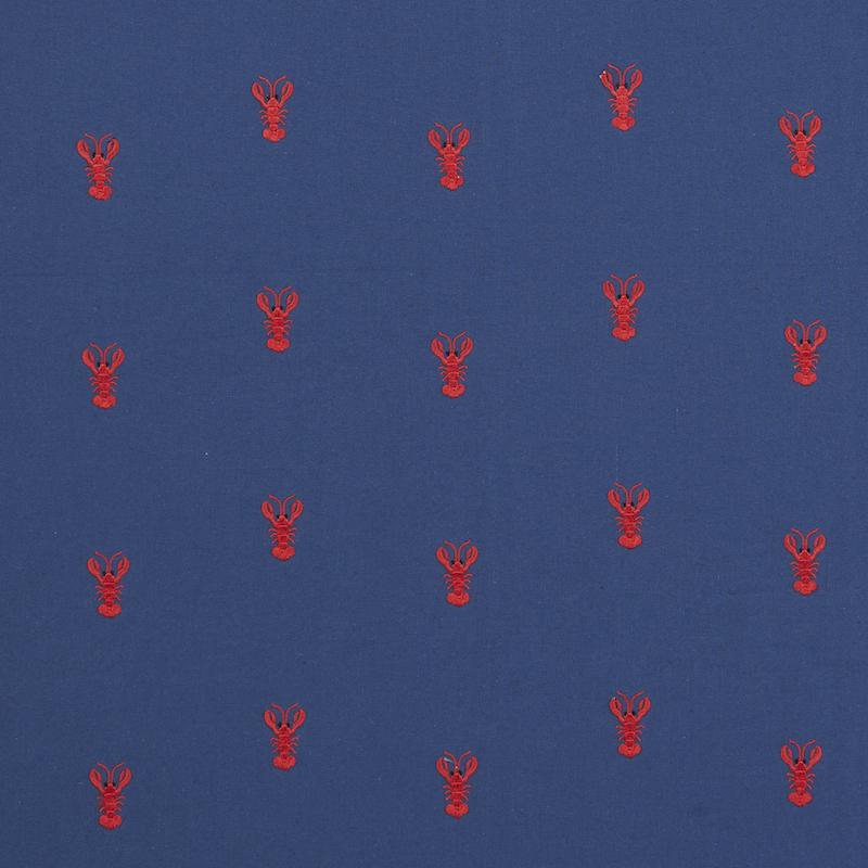 Schumacher Lobster Embroidery Navy Fabric