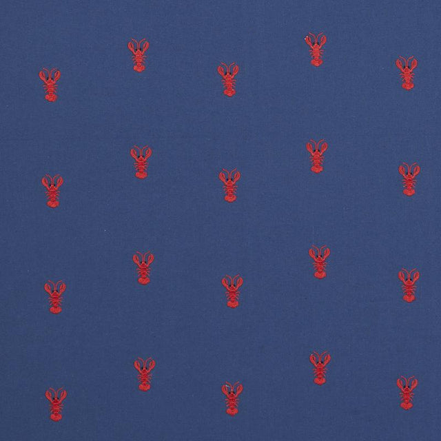Schumacher Lobster Embroidery Navy Fabric