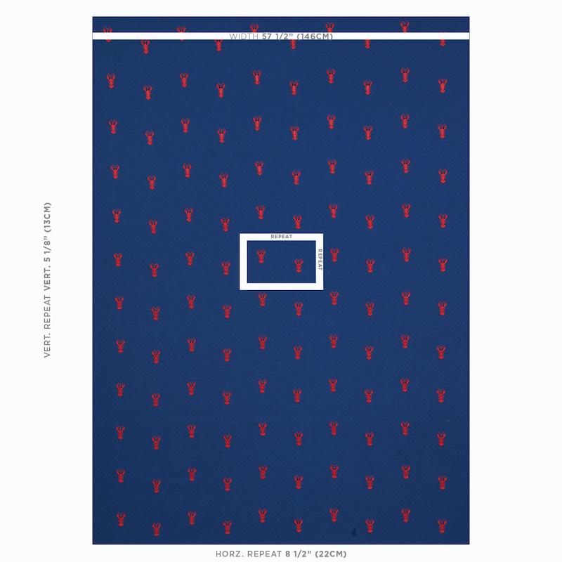 Schumacher Lobster Embroidery Navy Fabric