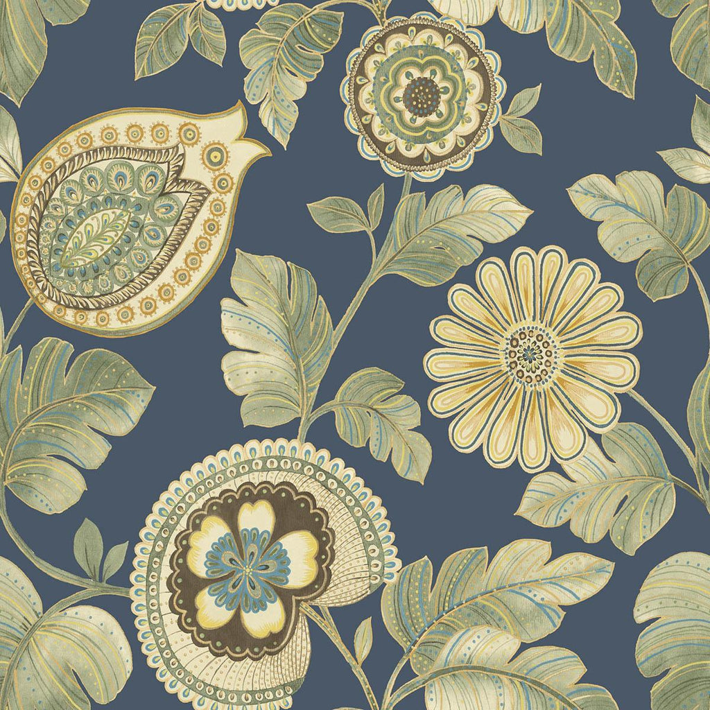 Seabrook Calypso Paisley Leaf Fabric Blue Fabric