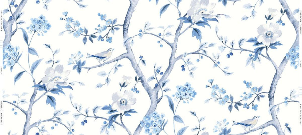Seabrook Southport Floral Trail Fabric Blue Fabric