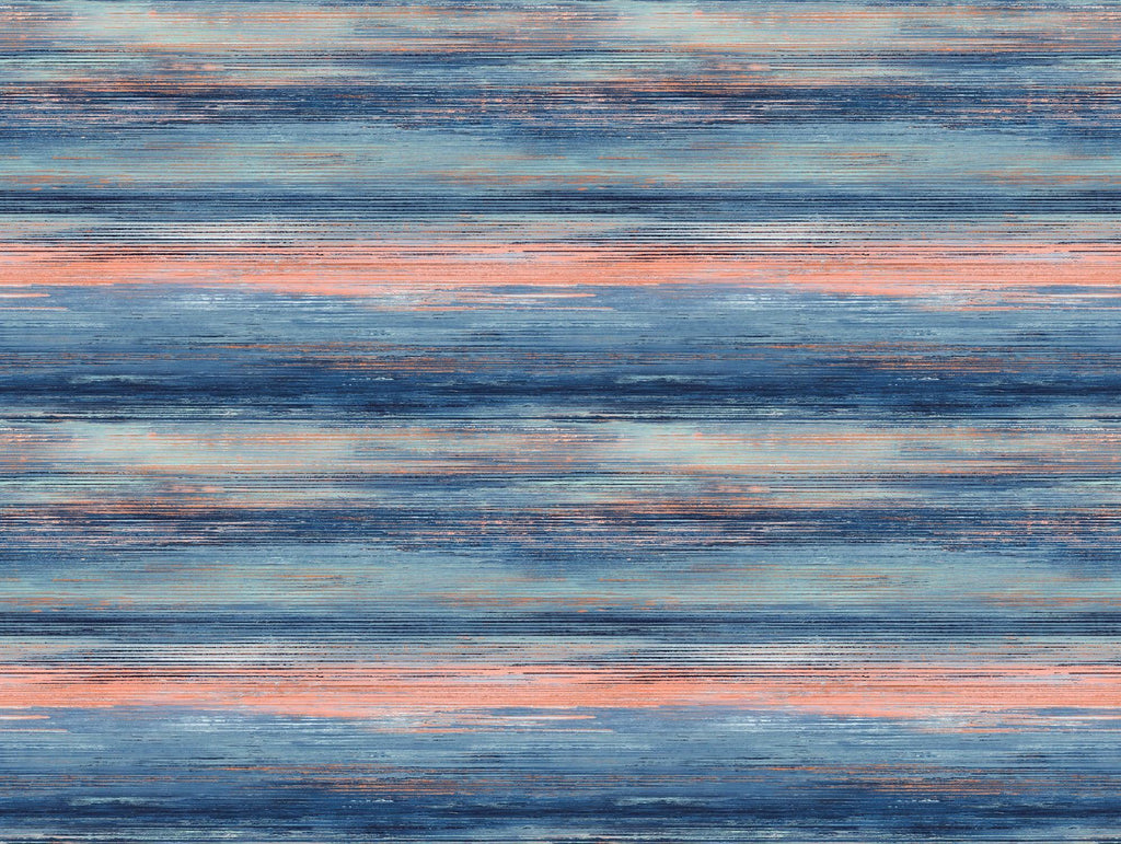 Seabrook Sunset Stripes Fabric Blueberry and Vermillion Orange Fabric