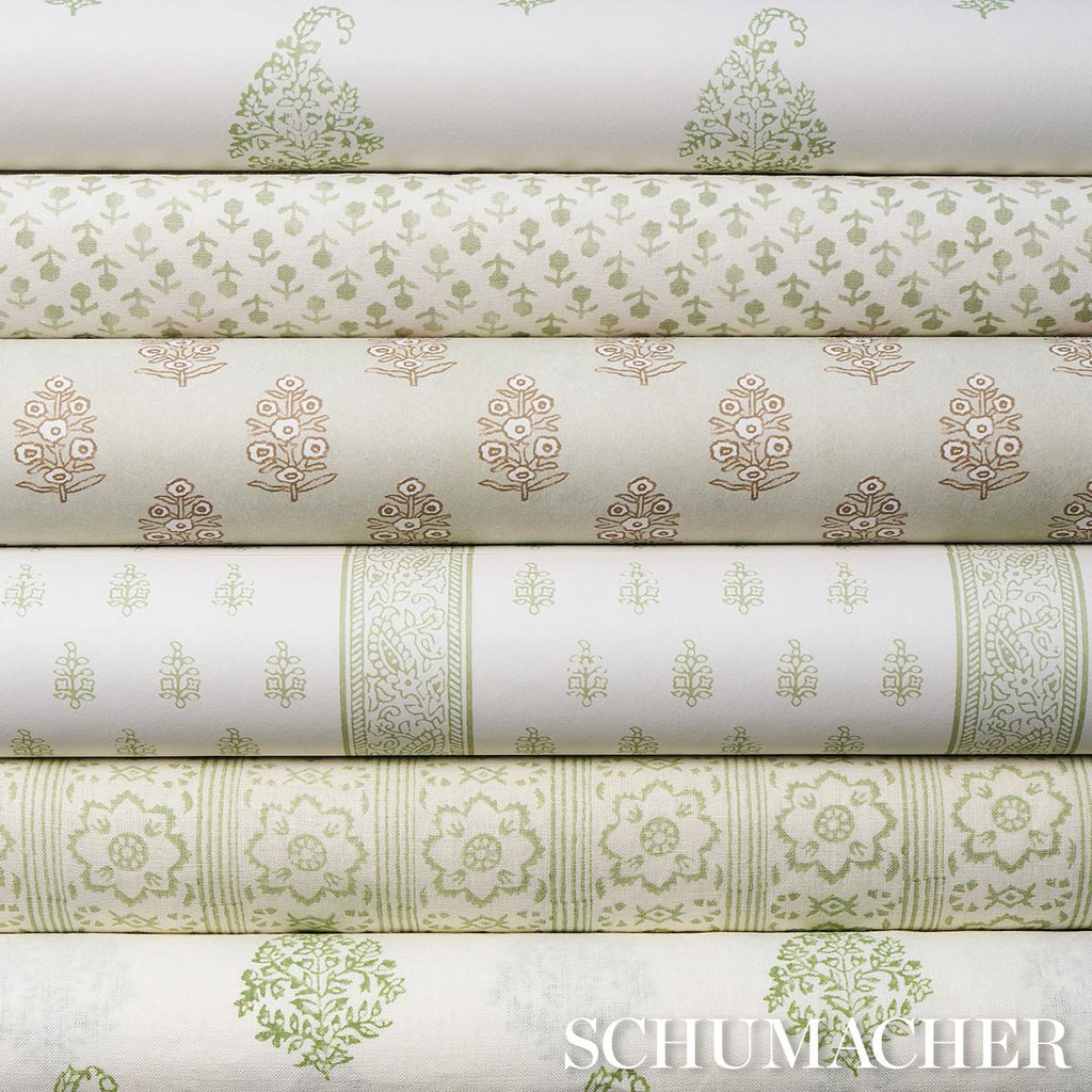 Schumacher Sunda Hand Blocked Print Sage Fabric