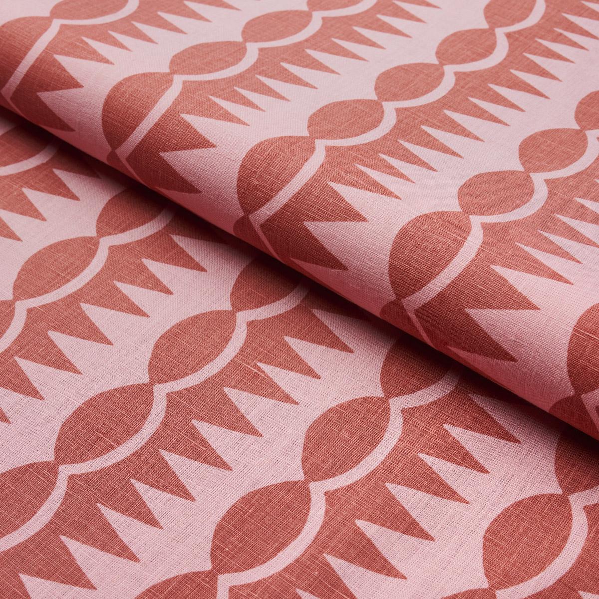 Schumacher Dagger Stripe Red On Pink Fabric