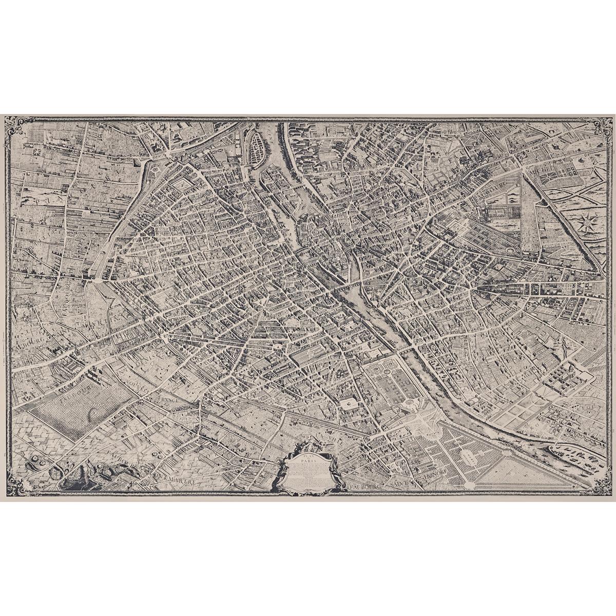 Schumacher La Cite Panel Set Ebony On Cream Wallpaper