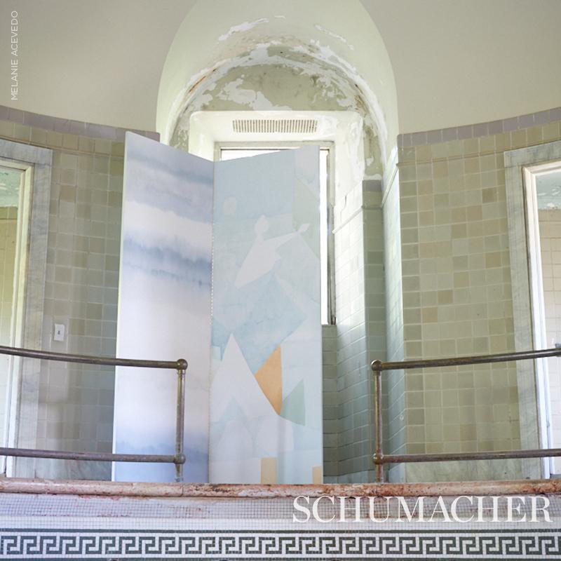 Schumacher Orissa Panel Blue & Natural Wallpaper
