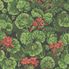 Cole & Son Geranium Rouge & Leaf Greens On Black Wallpaper
