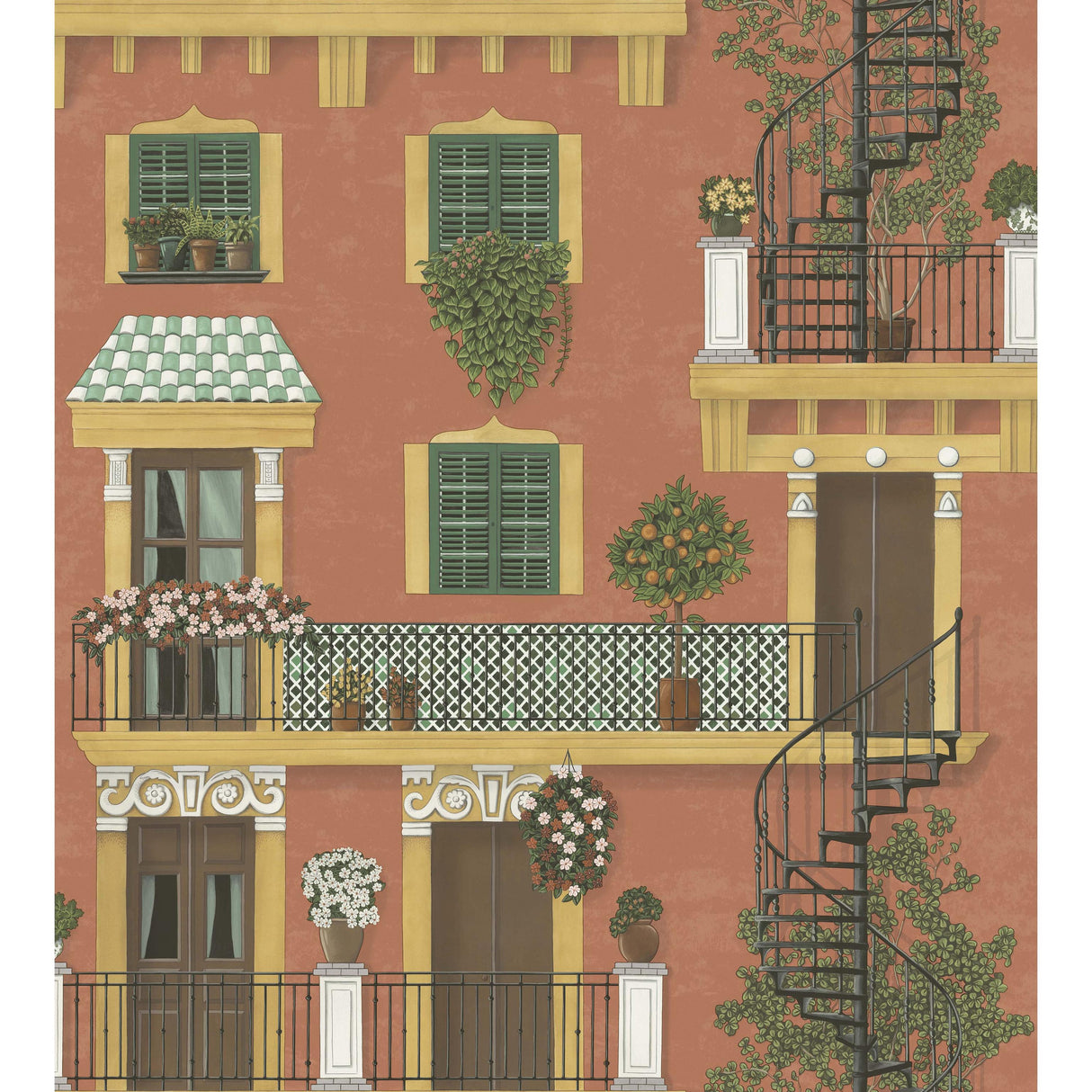 Cole & Son ALFARO OCHRE/RACING CAR GREEN/TERRACOTTA Wallpaper