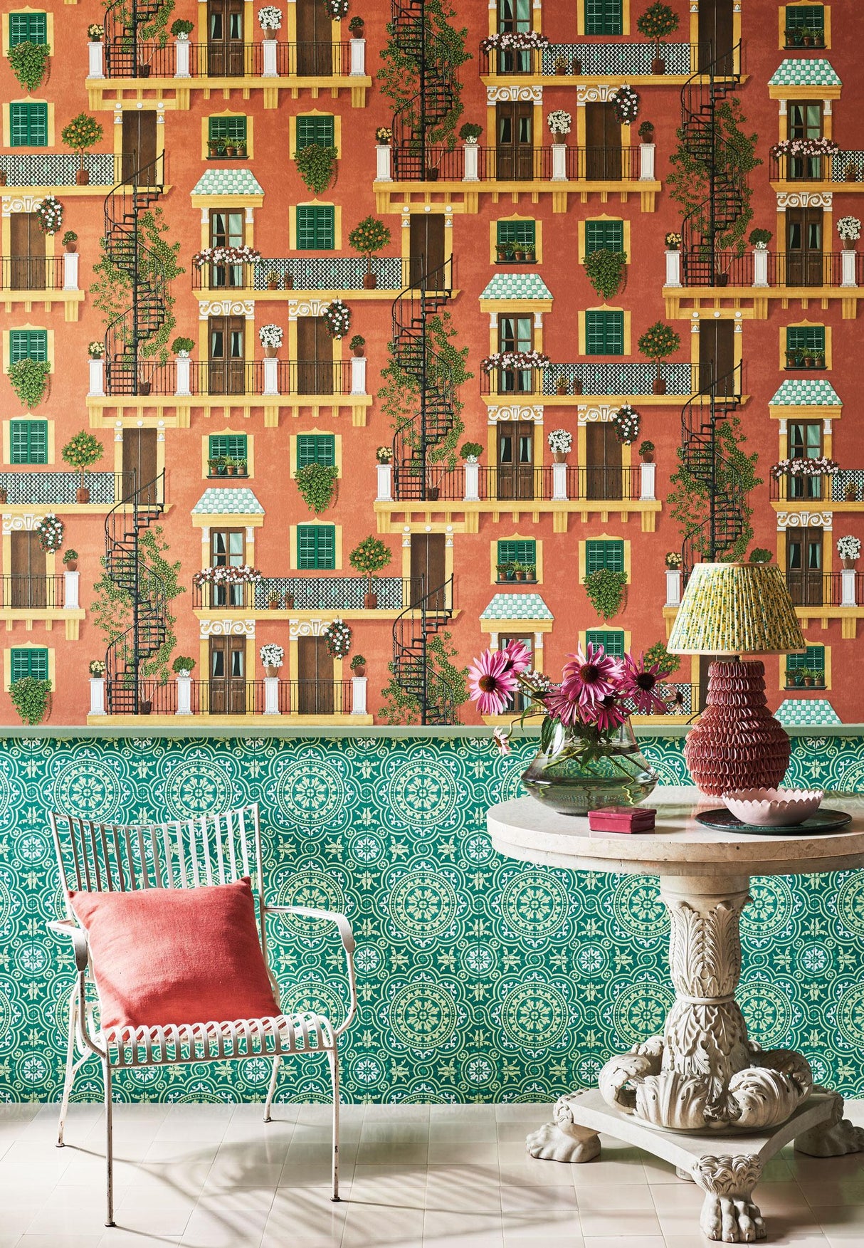 Cole & Son ALFARO OCHRE/RACING CAR GREEN/TERRACOTTA Wallpaper
