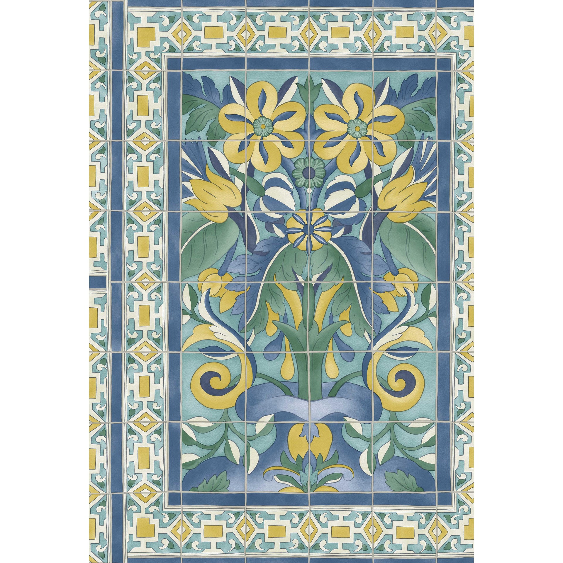 Cole & Son Triana Canary Yellow & China Blue On Teal Wallpaper