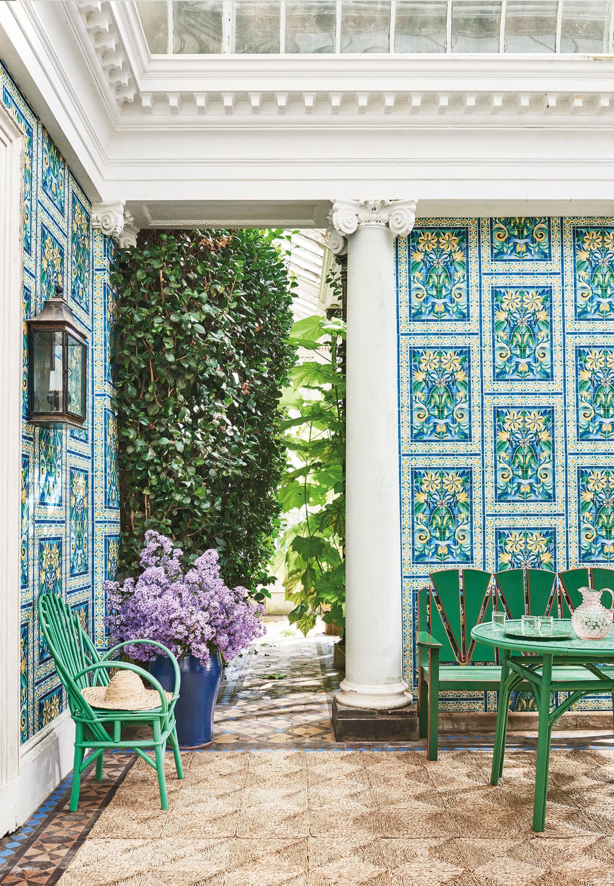 Cole & Son TRIANA CANARY YELLOW & CHINA BLUE ON TEAL Wallpaper