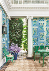 Cole & Son TRIANA CANARY YELLOW & CHINA BLUE ON TEAL Wallpaper