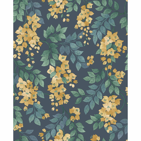 Cole & Son BOUGAINVILLEA OCHRE/VIRIDIAN/PETROL ON INK Wallpaper