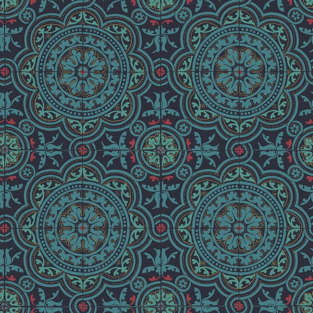 Cole & Son Piccadilly Petrol/Red/Metallic Gold On Ink Wallpaper