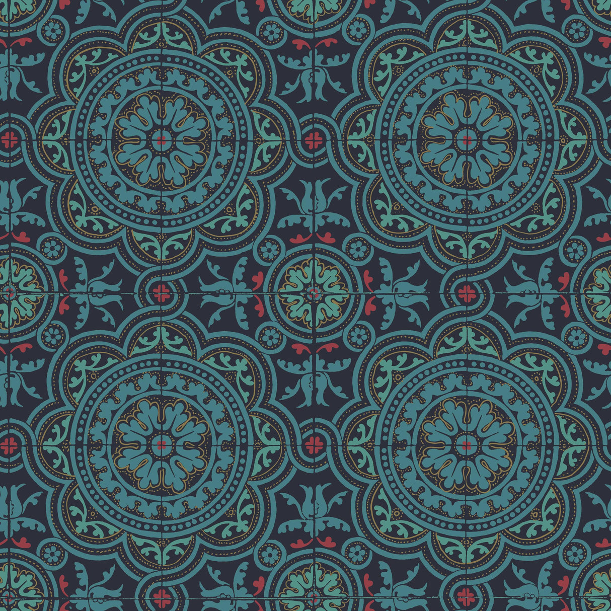 Cole & Son PICCADILLY PETROL/RED/METALLIC GOLD ON INK Wallpaper