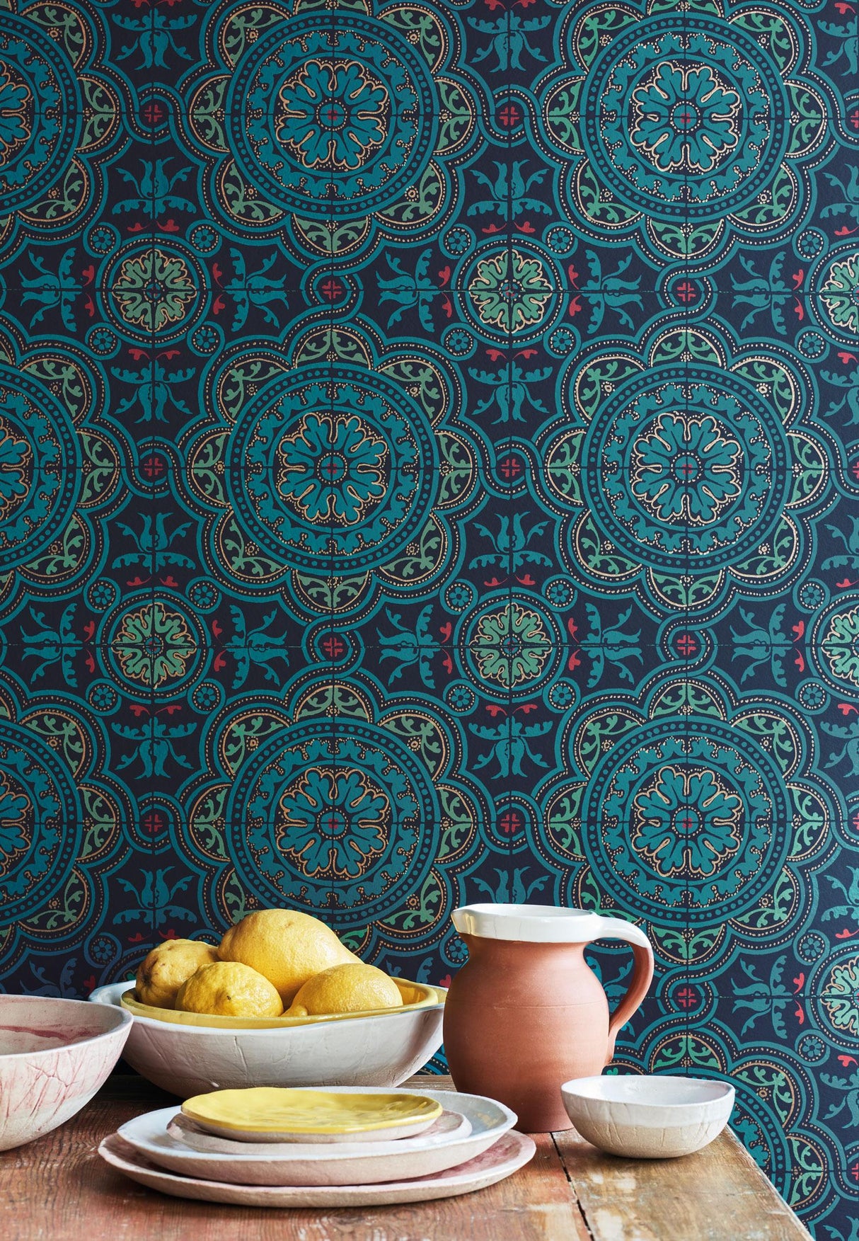 Cole & Son PICCADILLY PETROL/RED/METALLIC GOLD ON INK Wallpaper