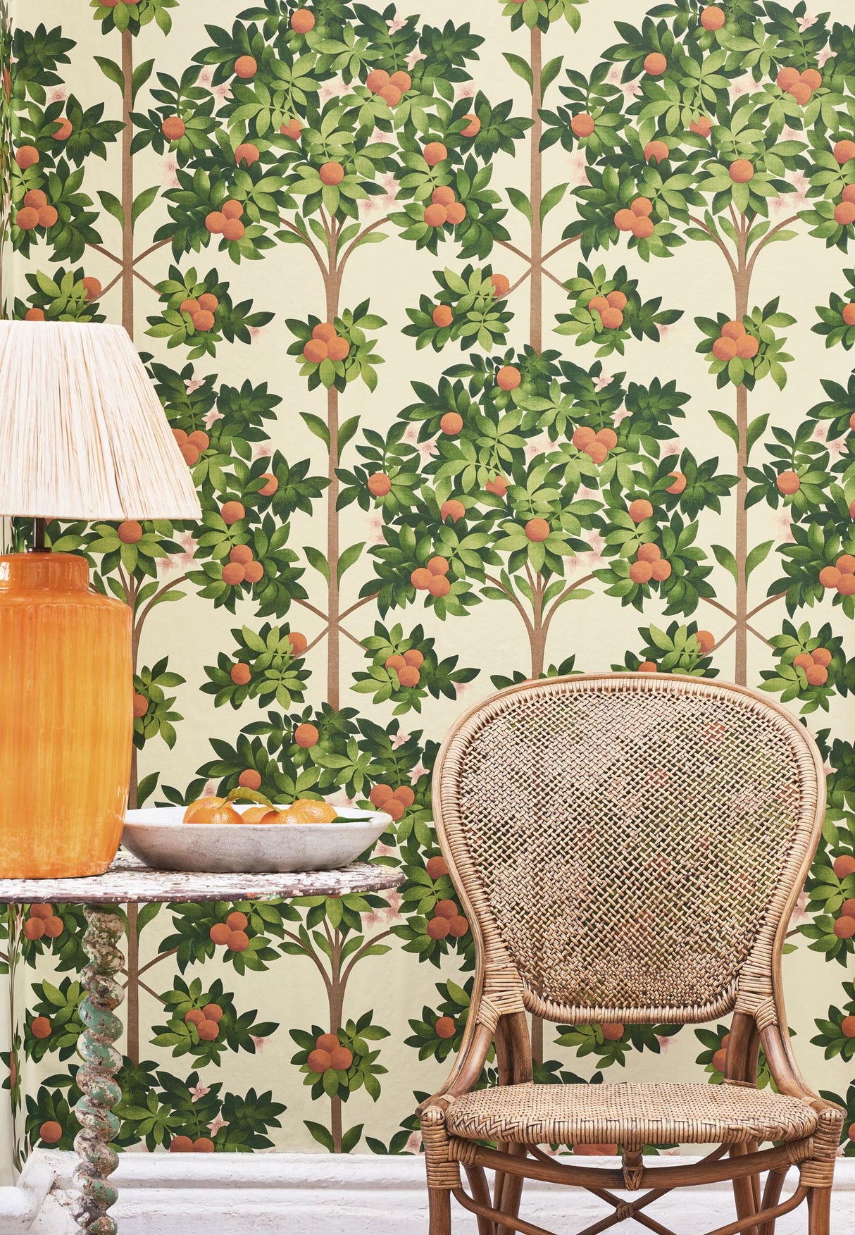 Cole & Son ORANGE BLOSSOM ORANGE & SPRING GREEN/PARCH Wallpaper