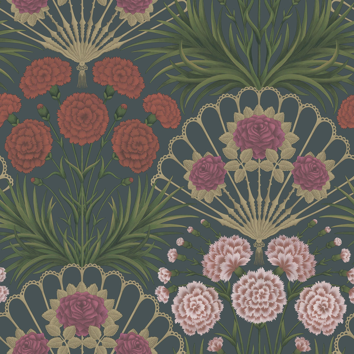 Cole & Son FLAMENCO FAN MAGENTA/RED/METALLIC GLVR/INK Wallpaper