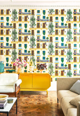 Cole & Son ALFARO CANARY YELLOW & PETROL ON PARCHMENT Wallpaper
