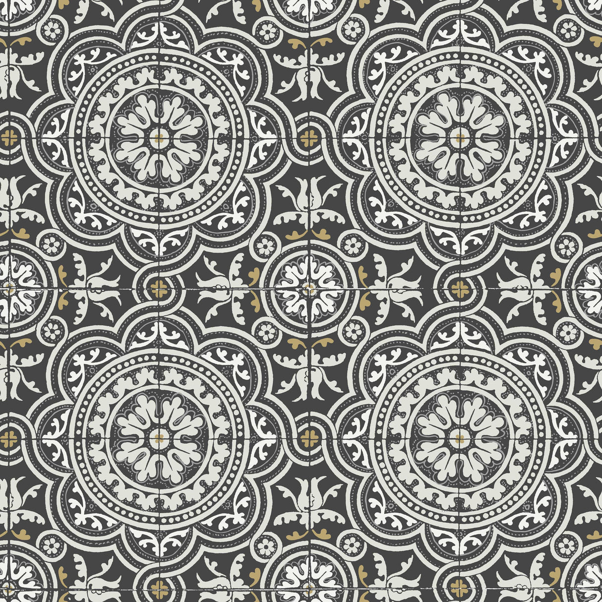 Cole & Son PICCADILLY GREY & METALLIC GOLD ON BLACK Wallpaper