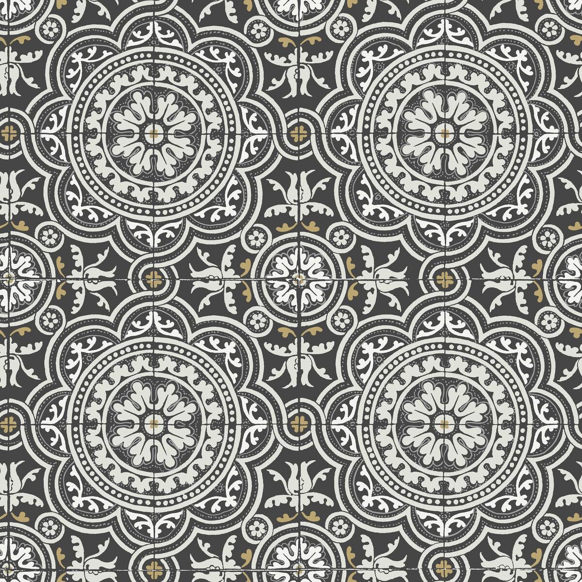 Cole & Son Piccadilly Grey & Metallic Gold On Black Wallpaper