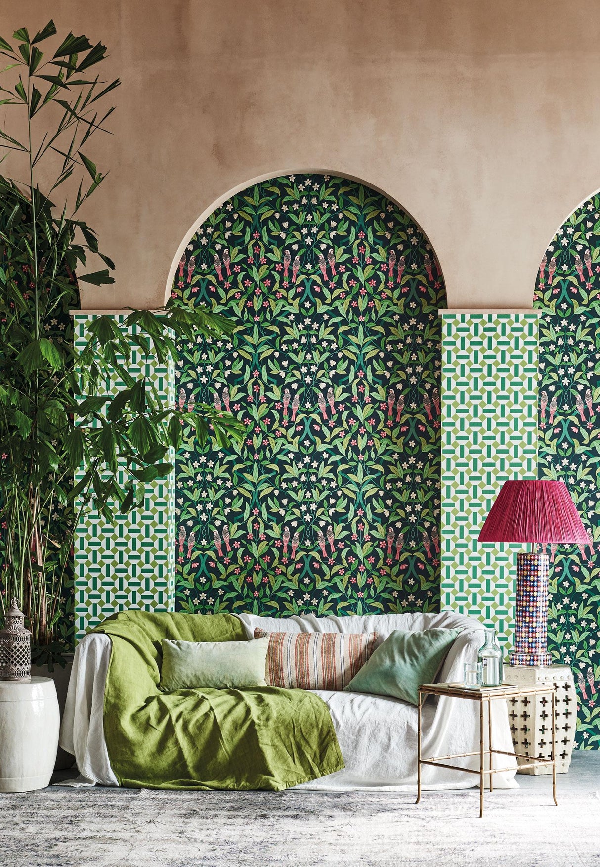 Cole & Son JASMINE & SERIN SYMPHONY ROSE/GRN/VIRIDIAN Wallpaper