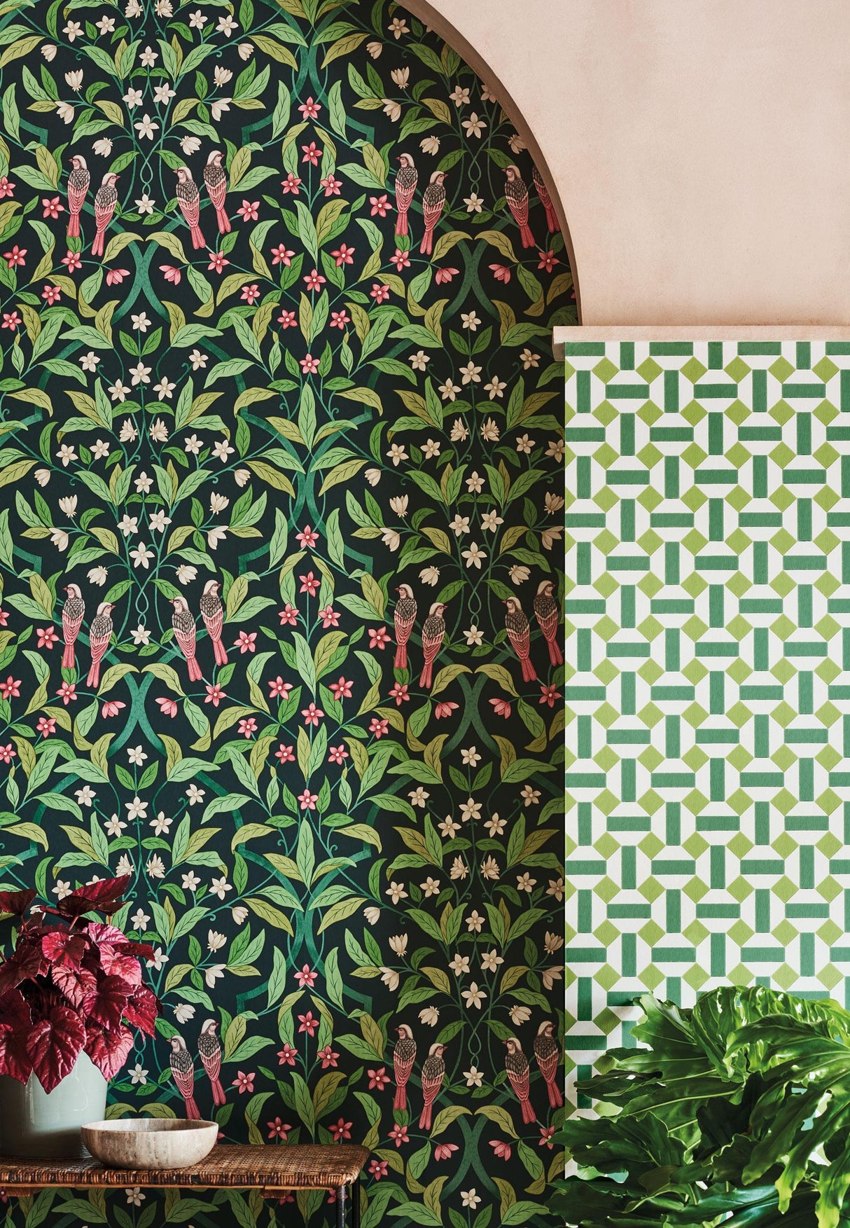 Cole & Son JASMINE & SERIN SYMPHONY ROSE/GRN/VIRIDIAN Wallpaper