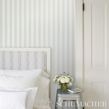 Schumacher Edwin Stripe Medium Ocean Wallpaper