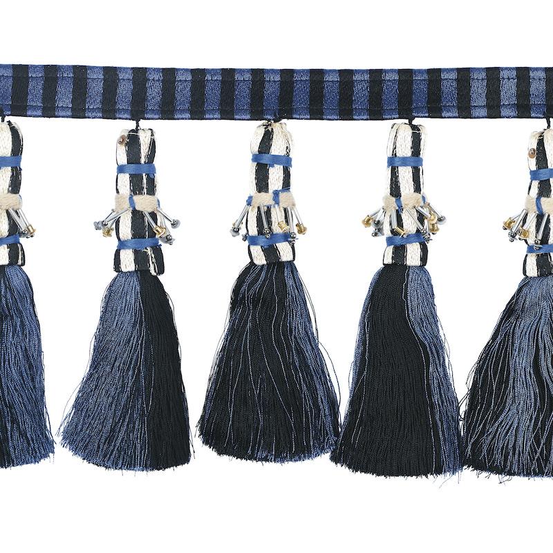 Schumacher Blue & Black Antony Tassel Trim