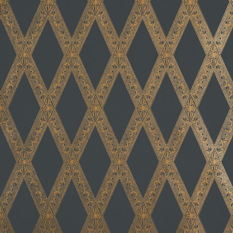 Schumacher Les Losanges Toile Gold On Black Wallpaper
