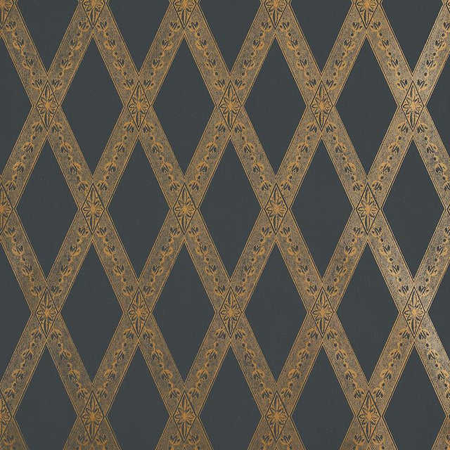 Schumacher Les Losanges Toile Gold On Black Wallpaper
