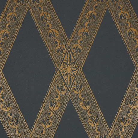 Schumacher Les Losanges Toile Gold On Black Wallpaper