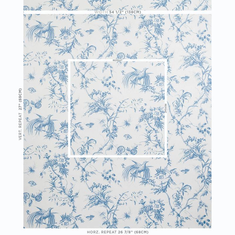 Schumacher Toile De La Prairie Blue Wallpaper