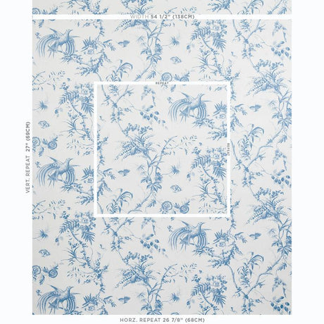 Schumacher Toile De La Prairie Blue Wallpaper