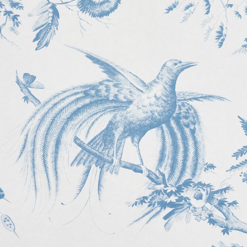 Schumacher Toile De La Prairie Blue Wallpaper