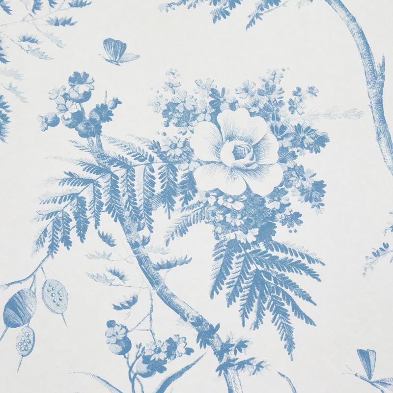 Schumacher Toile De La Prairie Blue Wallpaper