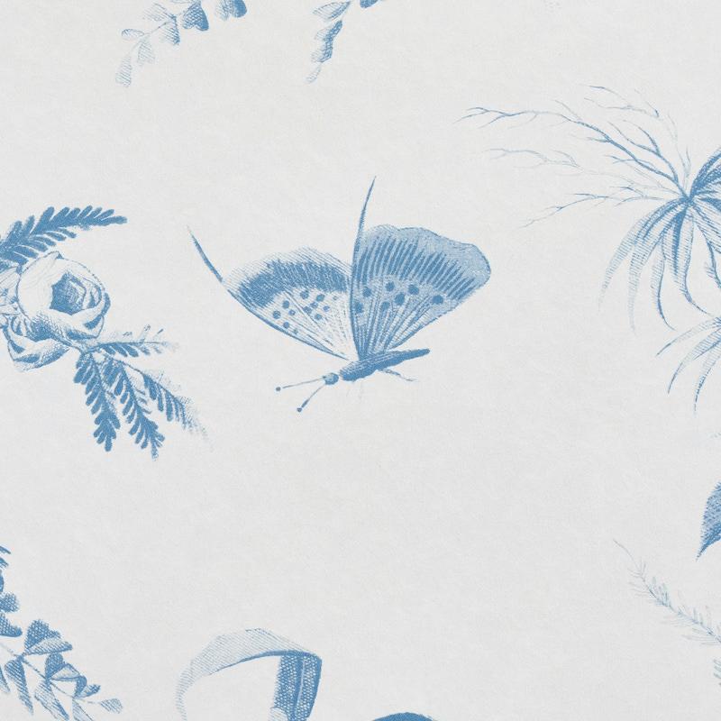 Schumacher Toile De La Prairie Blue Wallpaper