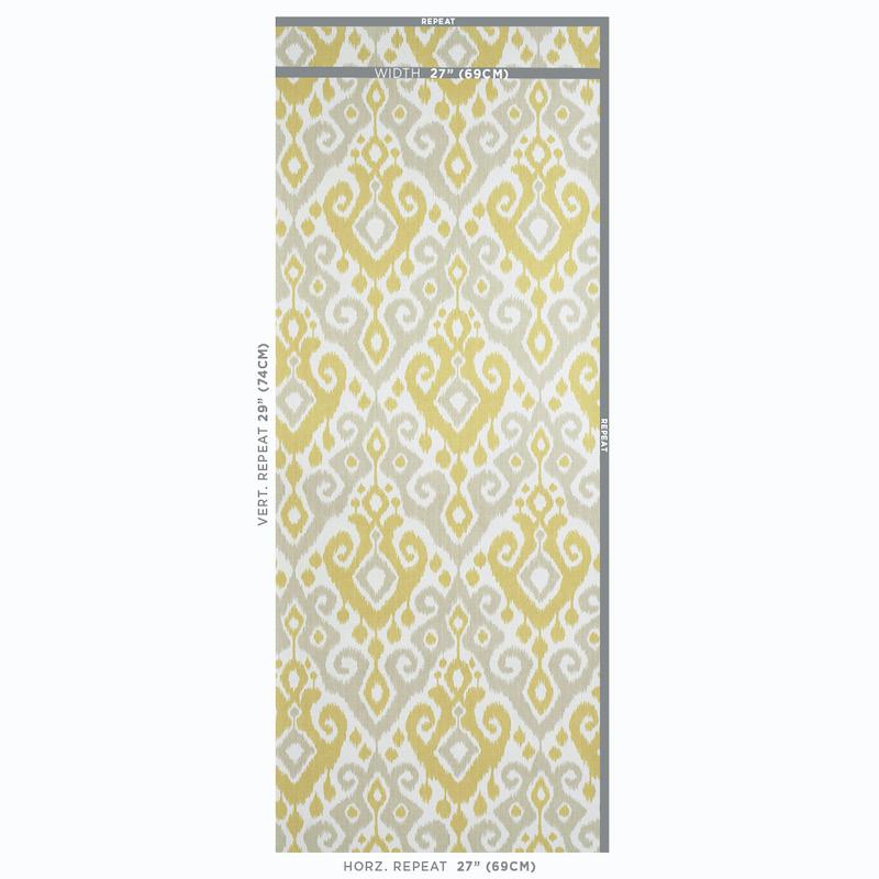 Schumacher Dedra Damask Yellow & Stone Wallpaper